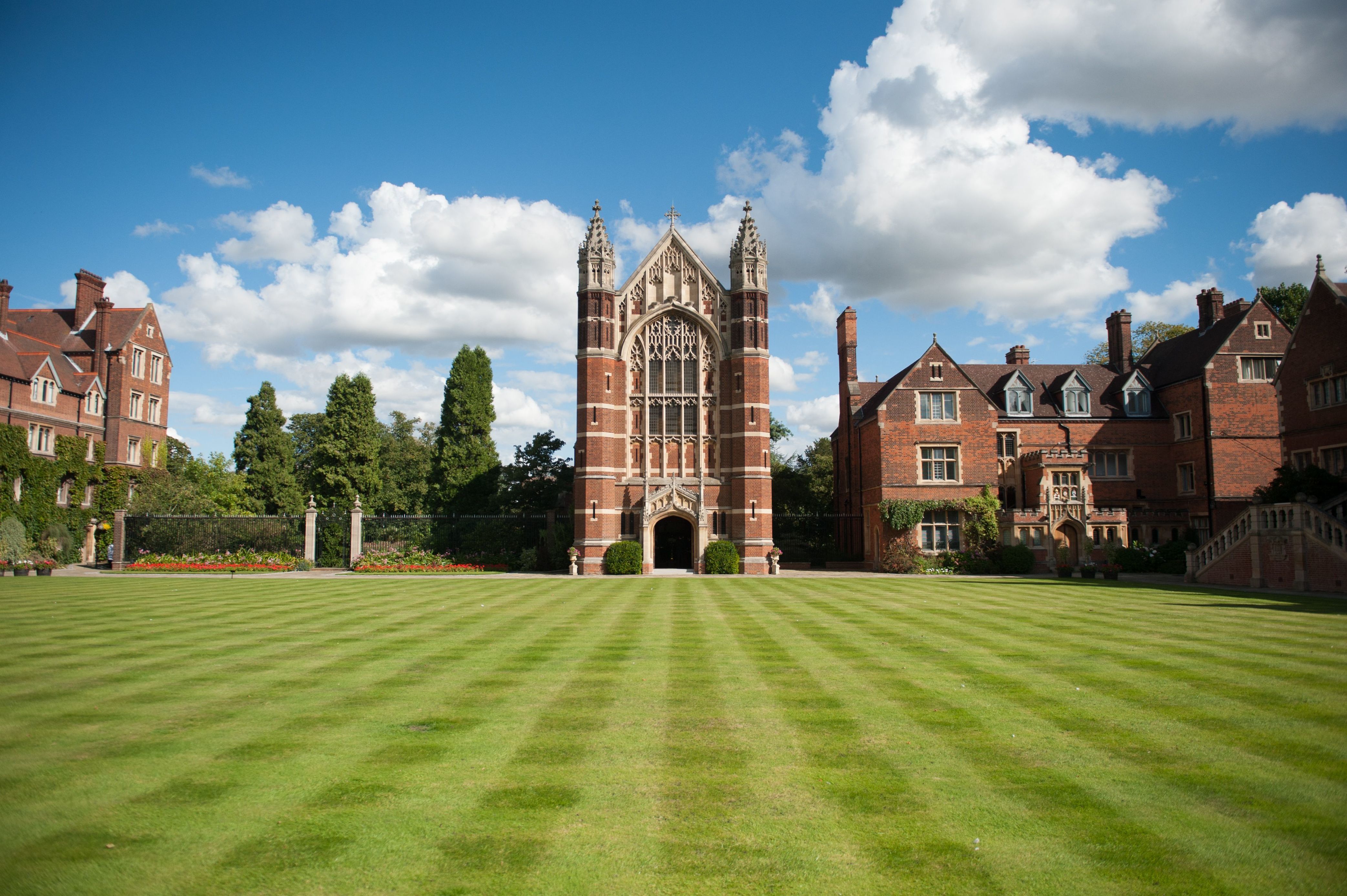 Selwyn College chapel viewed from accross the Old Court lawn